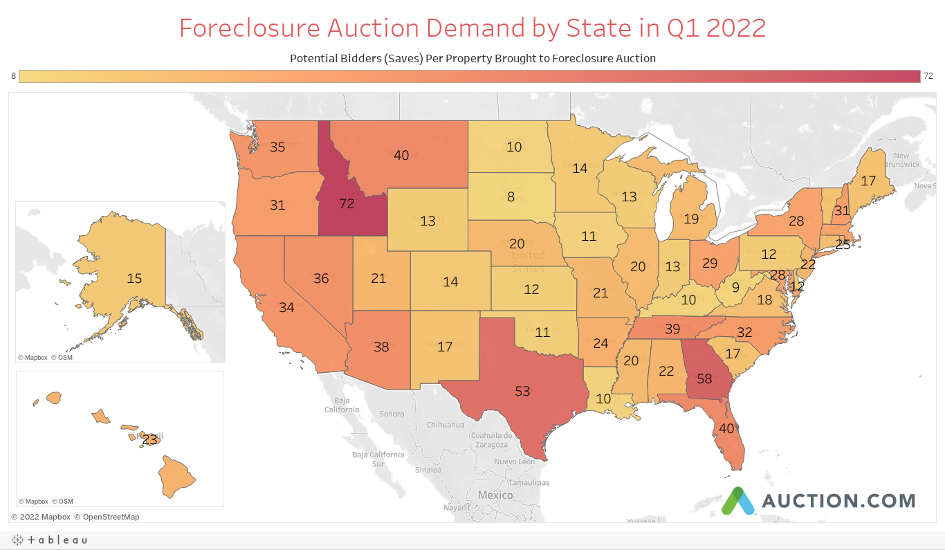 Foreclosure Auction Demand by State in Q1 2022 